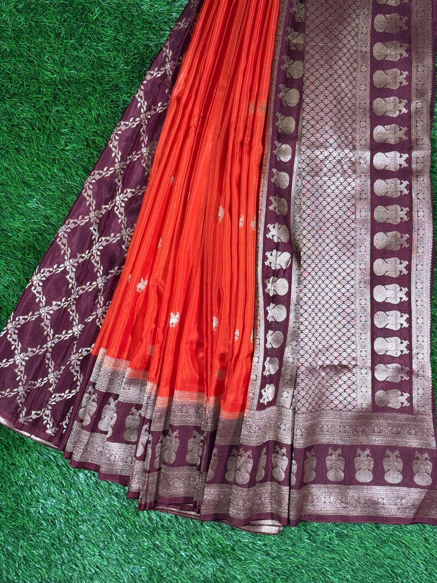 Soft Viscose Silk Saree with Contrast Zari Border & Peacock Motifs | Shrungagiri Products