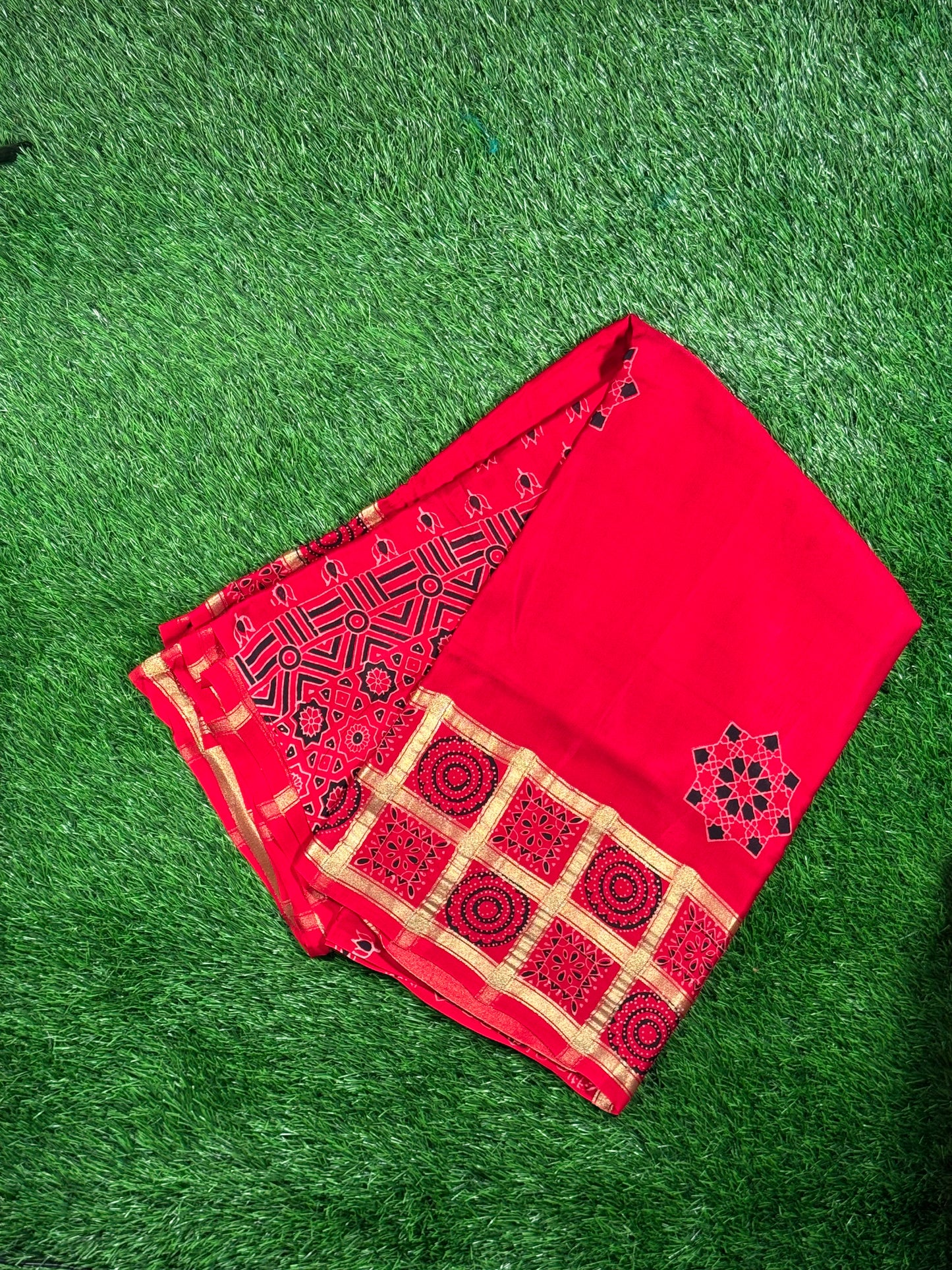 Authentic Gajji Silk Ajrakh Print Saree | Festive & Wedding Wear
