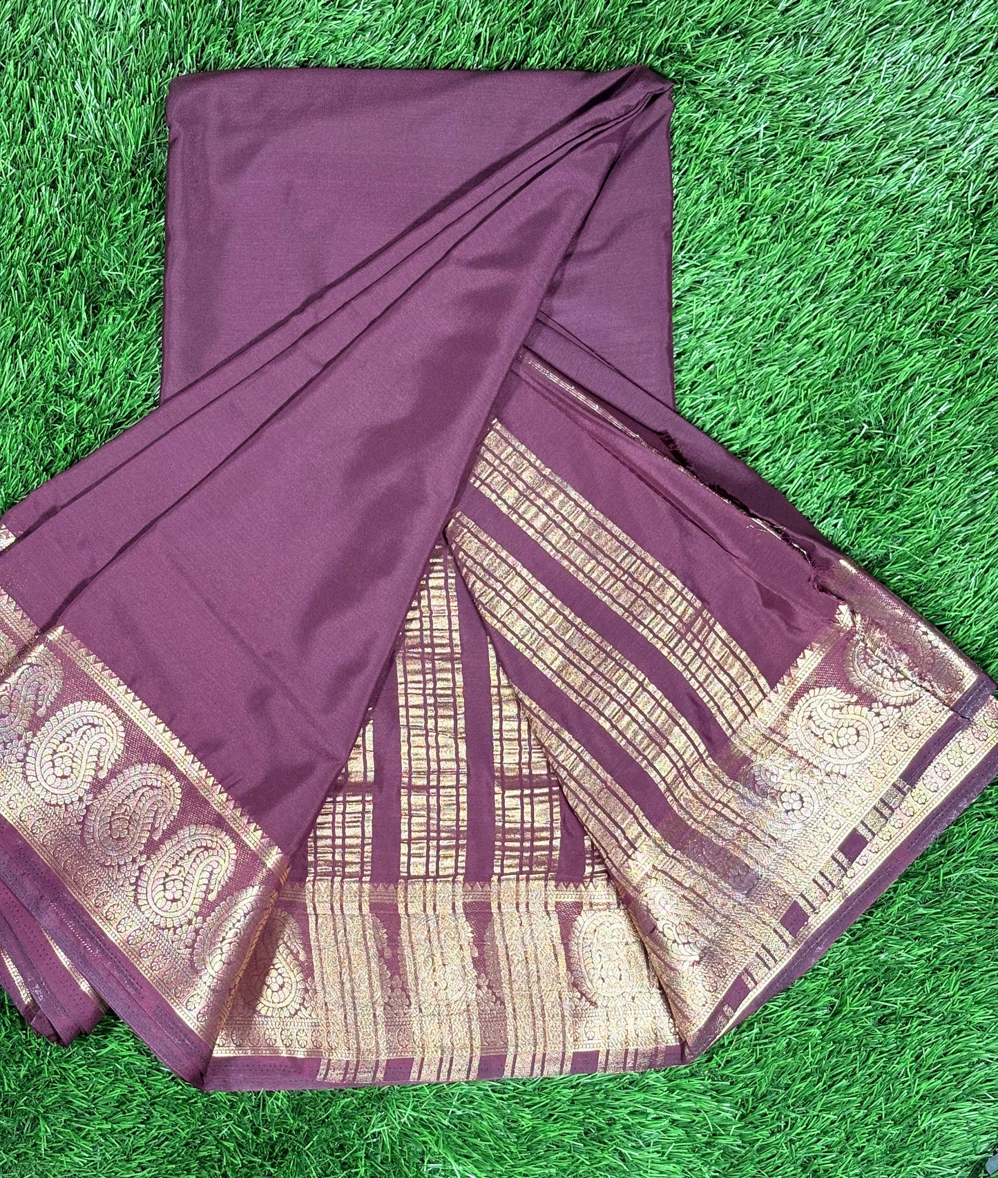 Elegant Coffee Brown Semi Mysore Silk Saree with Gold Zari Paisley Border