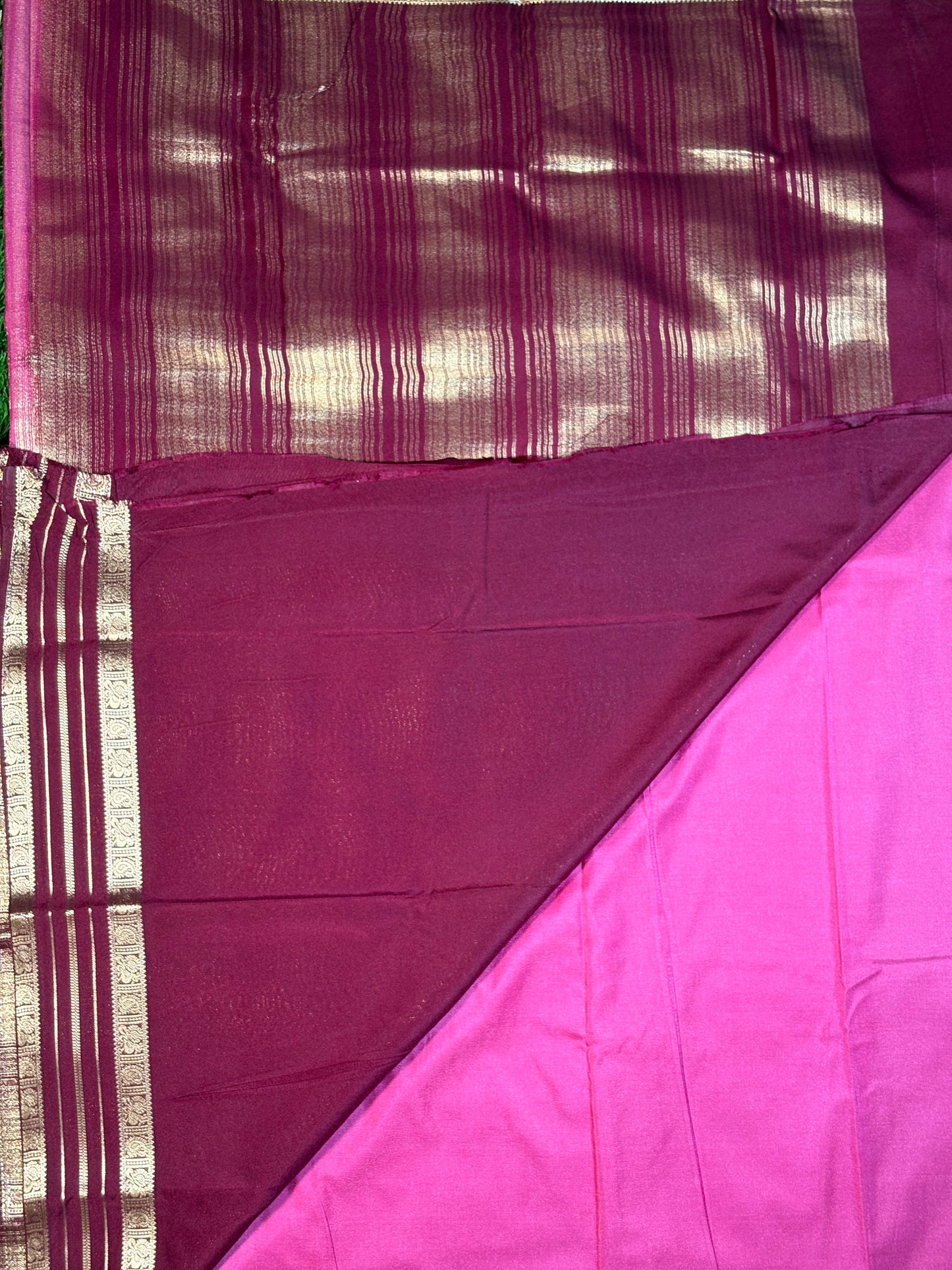 Semi Mysore Silk Saree in Magenta Pink & Wine | Rich Zari Pallu