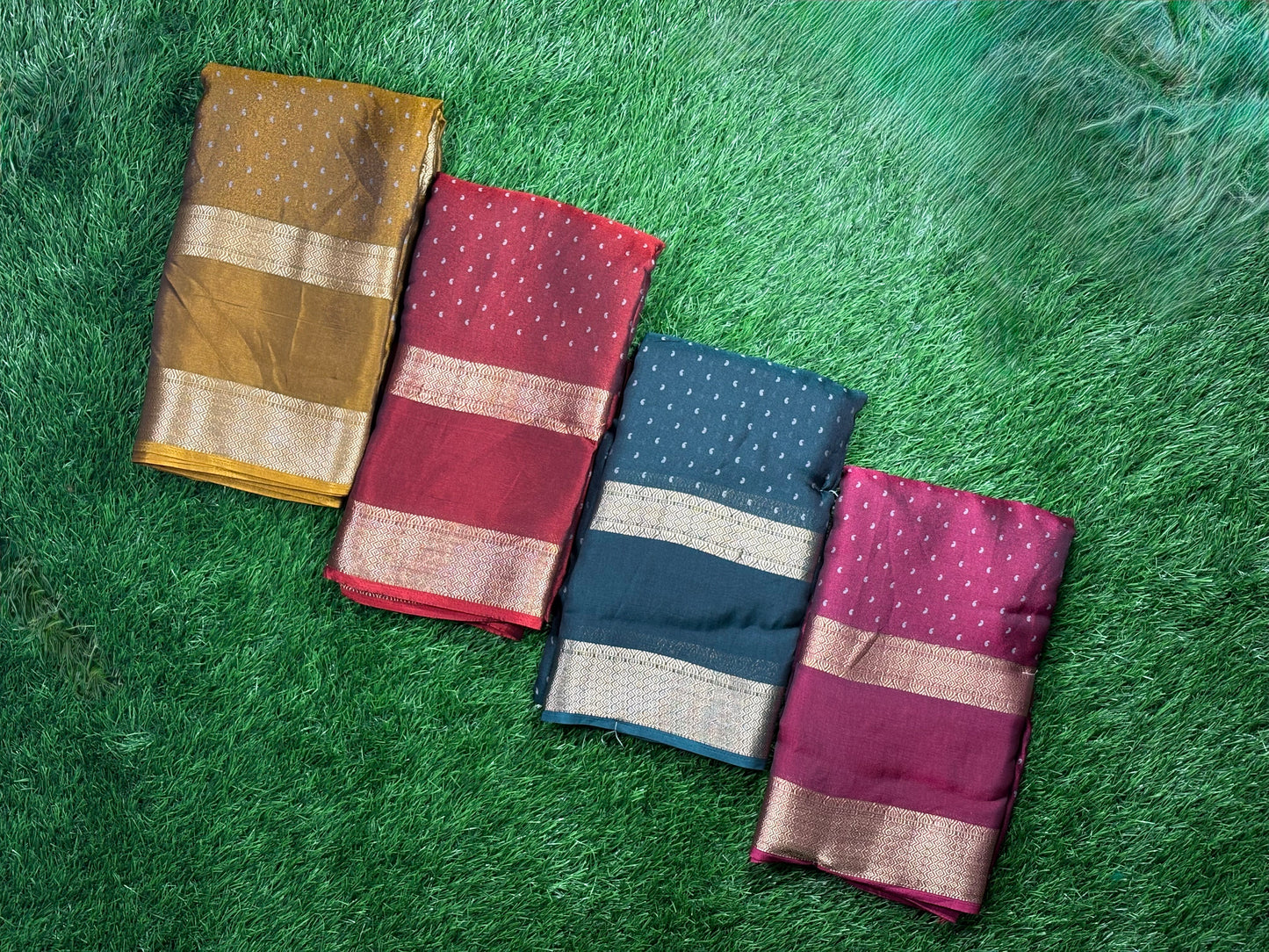 Flowy Chiffon Designer Saree with Antique Zari Border & Small Buttas