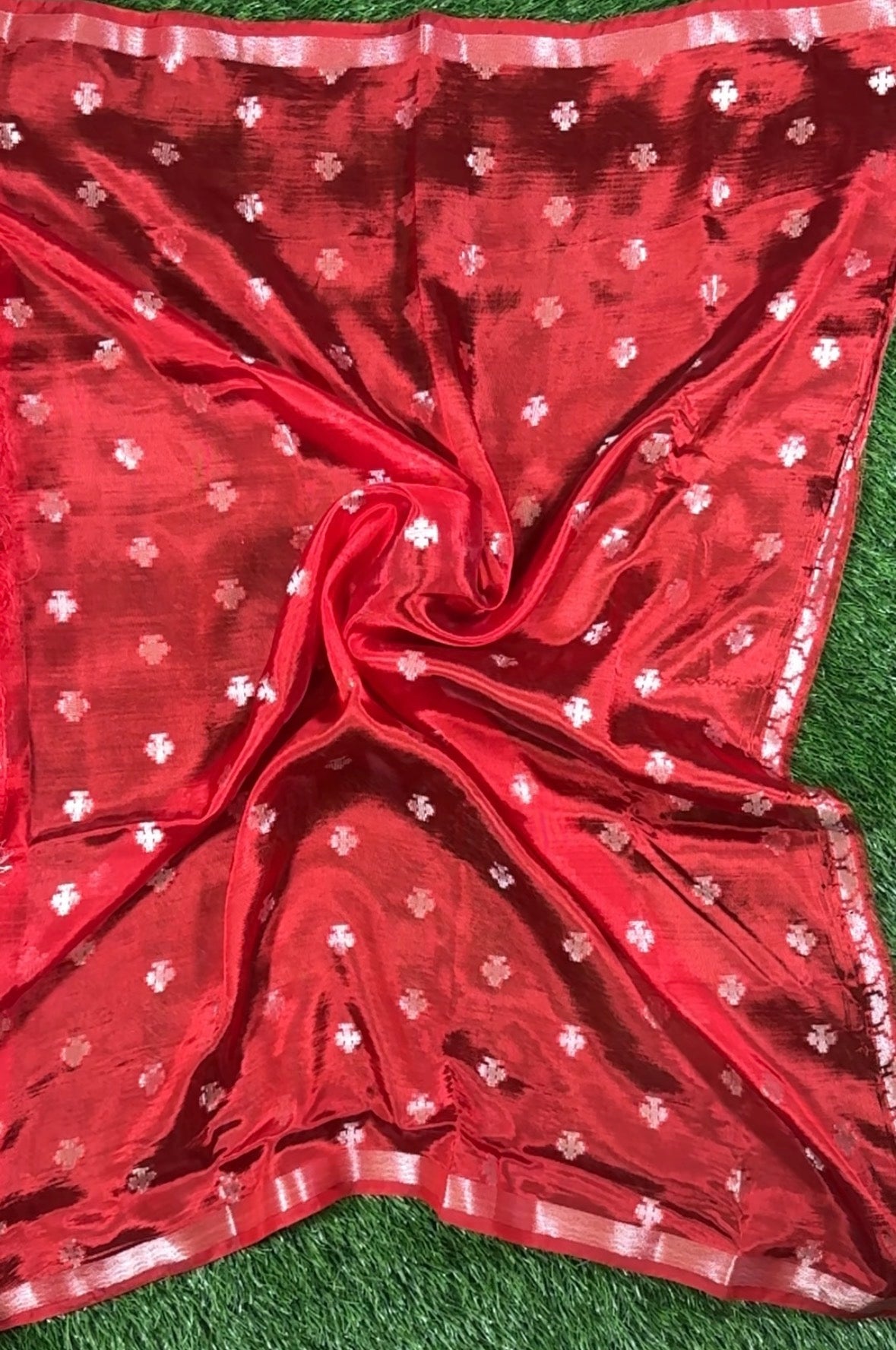 Luminous Tissue Silk Saree with Silver Zari - Red & Dusky Mauve