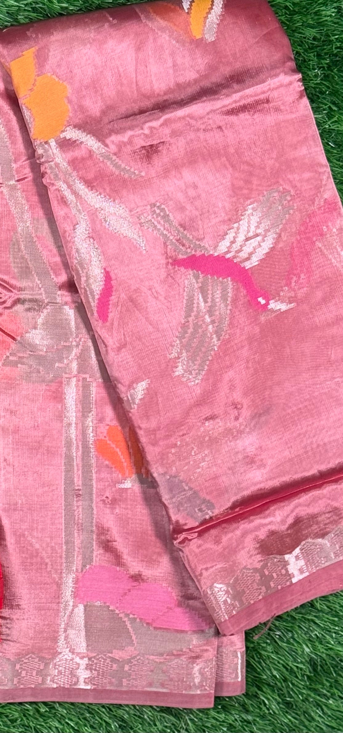 Luminous Tissue Silk Saree with Silver Zari - Red & Dusky Mauve