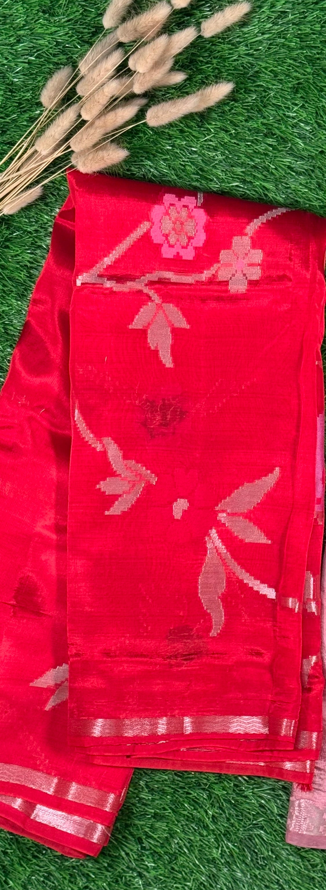 Luminous Tissue Silk Saree with Silver Zari - Red & Dusky Mauve