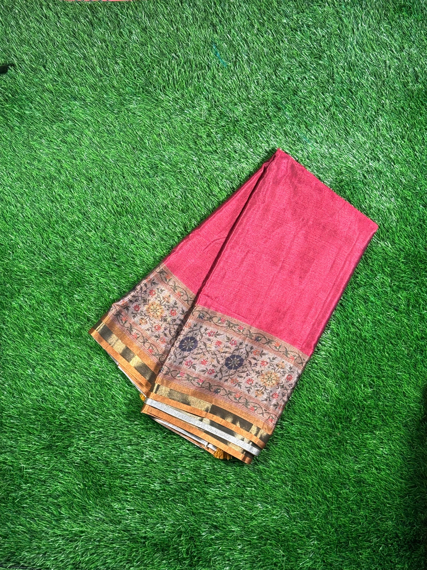 Elegant Deep Purple Viscose Saree with Contrast Blue Floral Border & Tassels