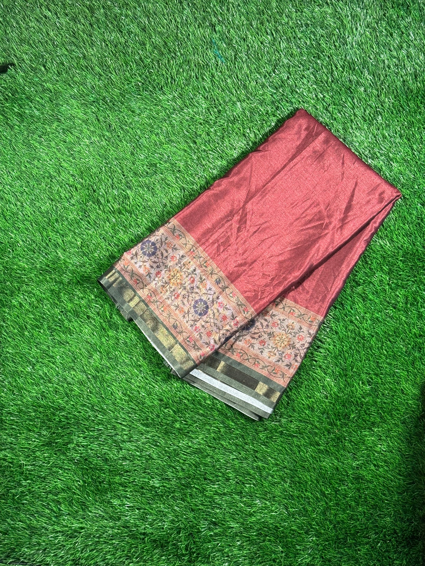 Elegant Deep Purple Viscose Saree with Contrast Blue Floral Border & Tassels