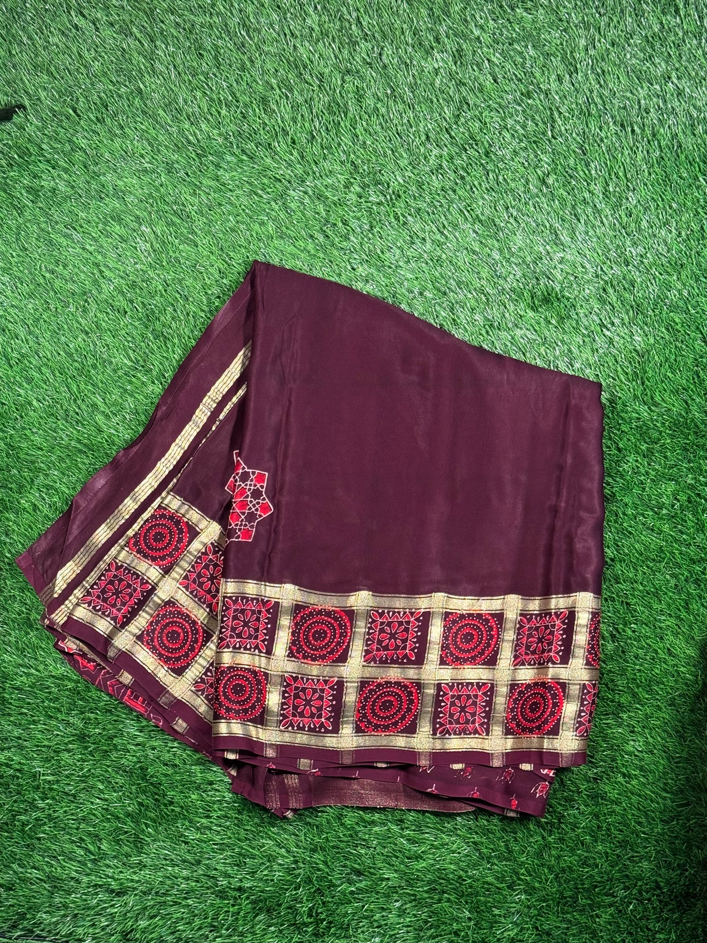 Authentic Gajji Silk Ajrakh Print Saree | Festive & Wedding Wear