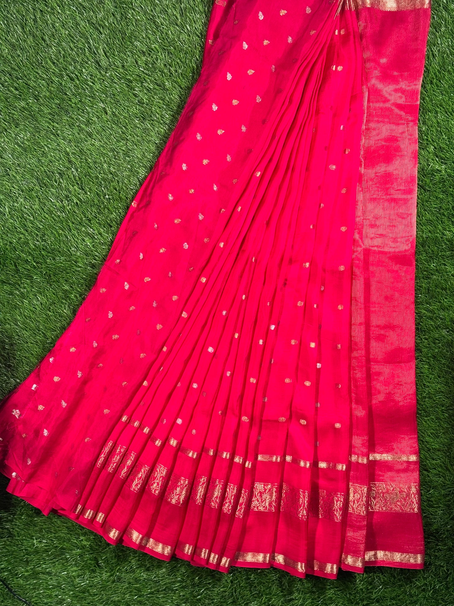 Rani Pink Viscose Silk Saree with Gold Zari Border