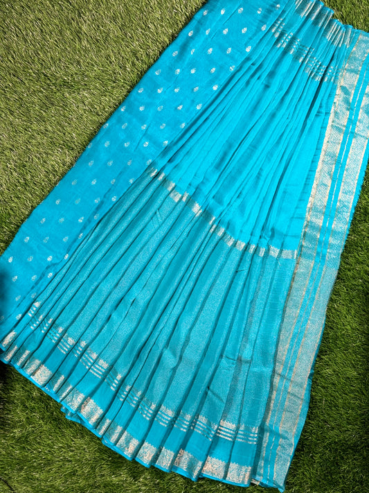 Elegant Raw Mango Silk Saree with Zari Stripes and Woven Buttas