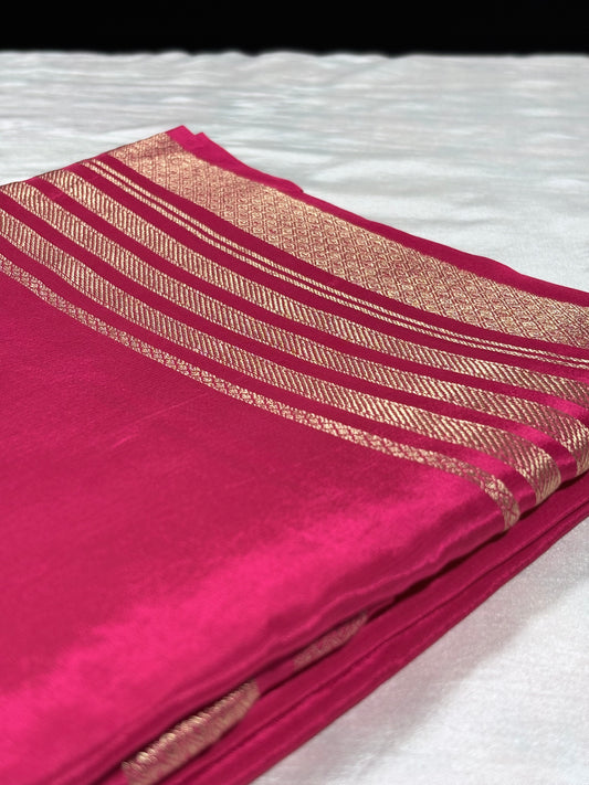Magenta Pink Semi Silk Saree – Gold Zari Woven