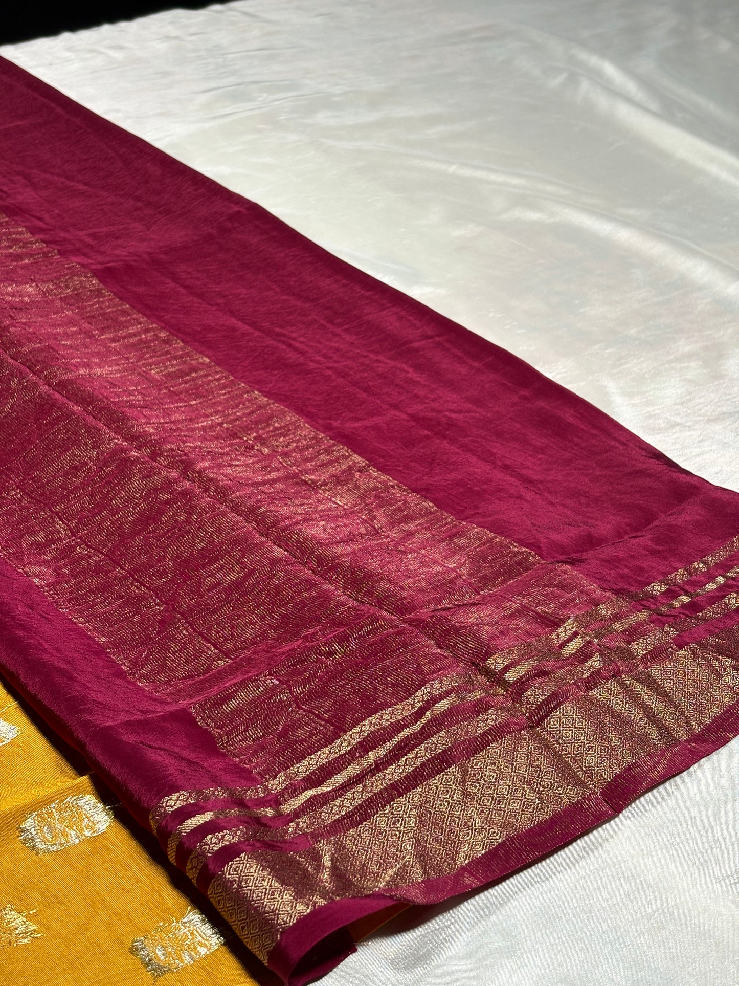 Deep Wine Semi Silk Saree with Contrast Mustard Elephant Motif Blouse