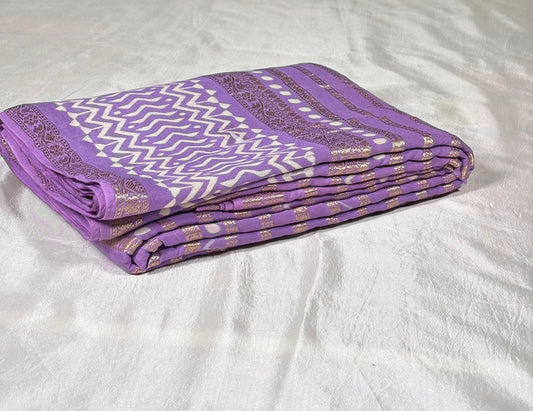 Lavender Designer Chiffon Saree with Contemporary Geometric Zari Weave