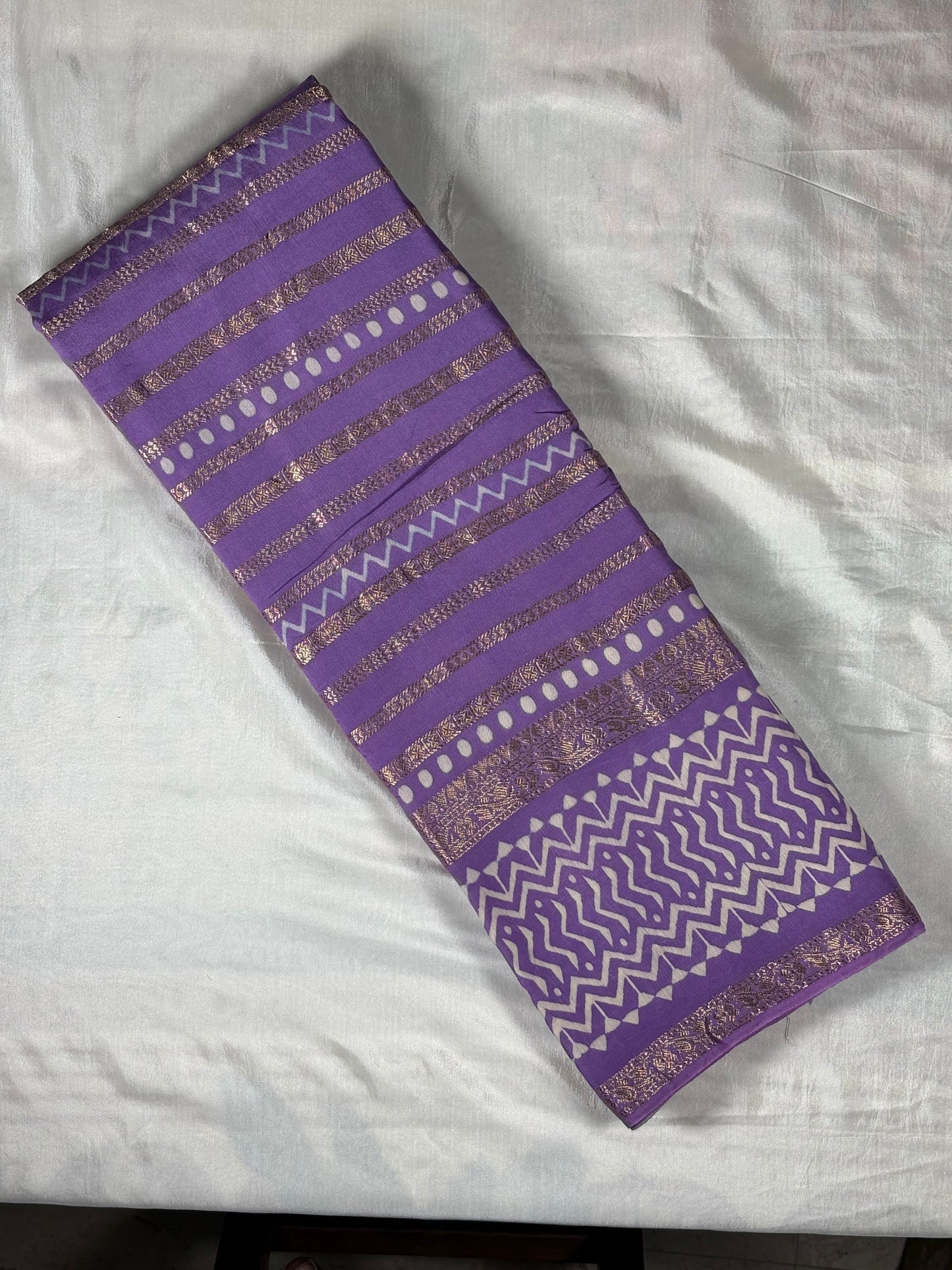 Lavender Designer Chiffon Saree with Contemporary Geometric Zari Weave