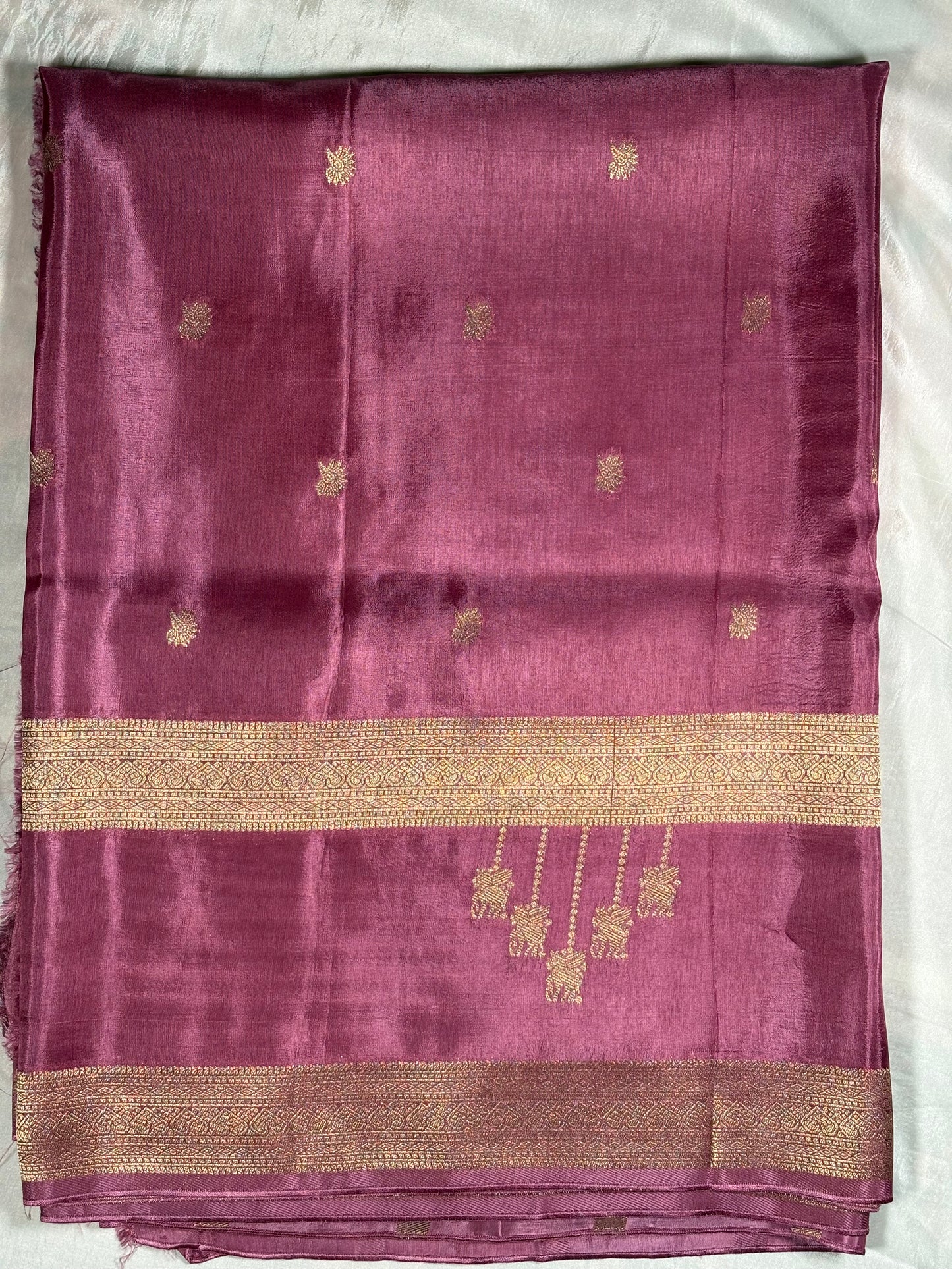 Mauve Assam Silk Saree with Geometric Zari Border | Shrungagiri Products