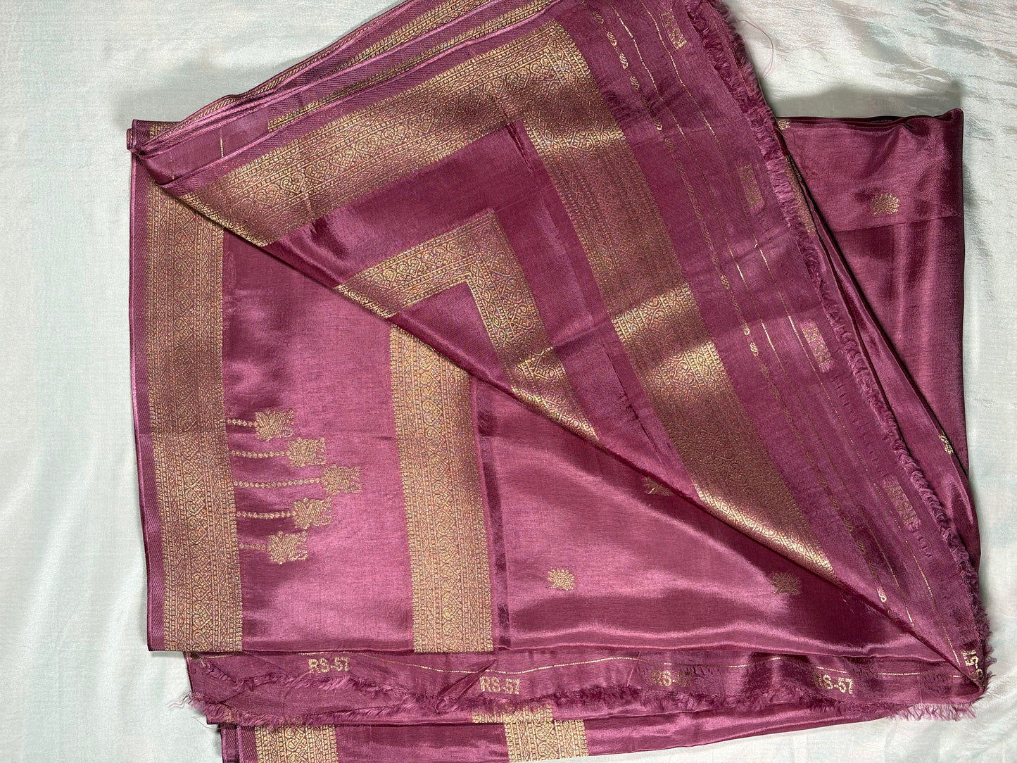 Mauve Assam Silk Saree with Geometric Zari Border | Shrungagiri Products