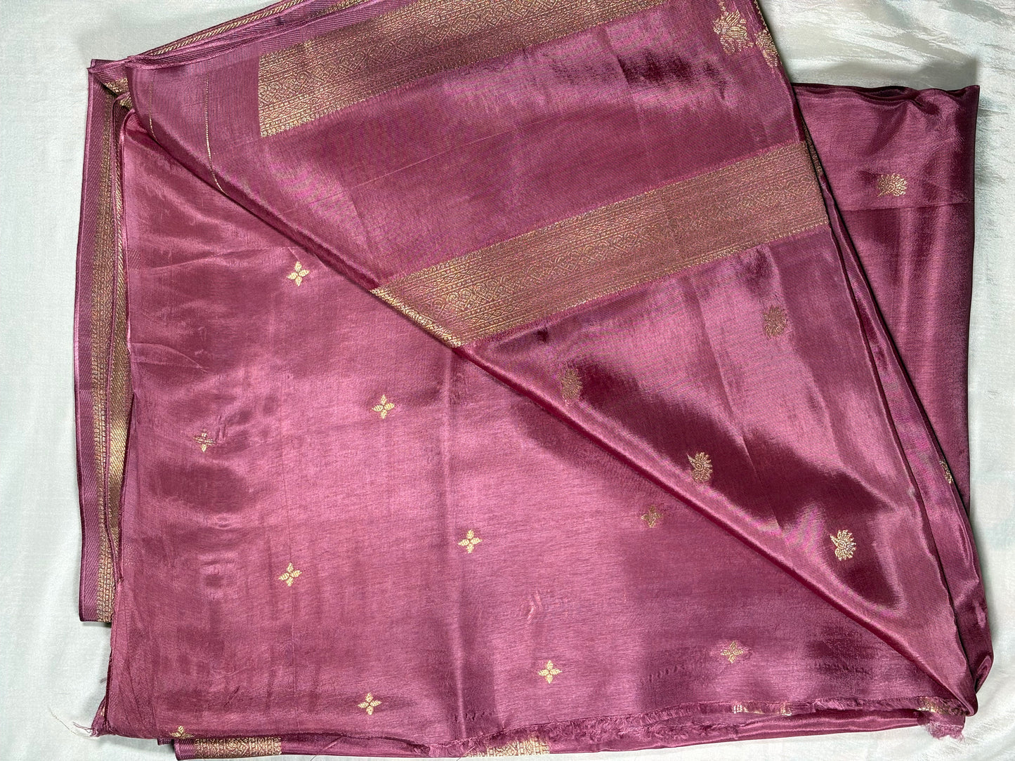 Mauve Assam Silk Saree with Geometric Zari Border | Shrungagiri Products