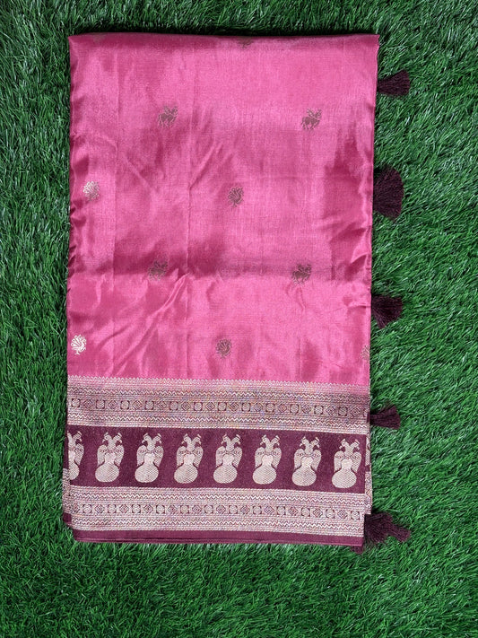 Soft Viscose Silk Saree with Contrast Zari Border & Peacock Motifs | Shrungagiri Products