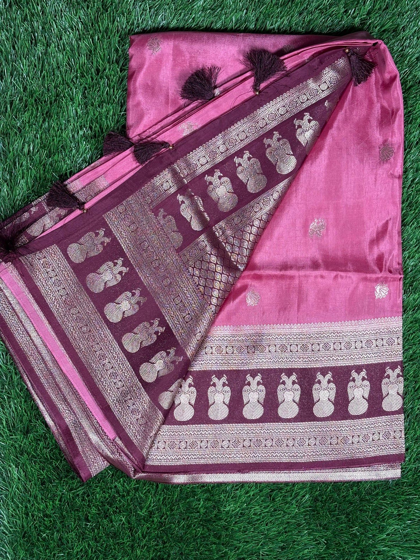Soft Viscose Silk Saree with Contrast Zari Border & Peacock Motifs | Shrungagiri Products