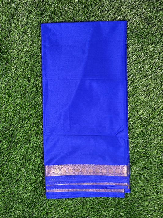 Royal Blue Semi Mysore Silk Saree with Golden Zari Border