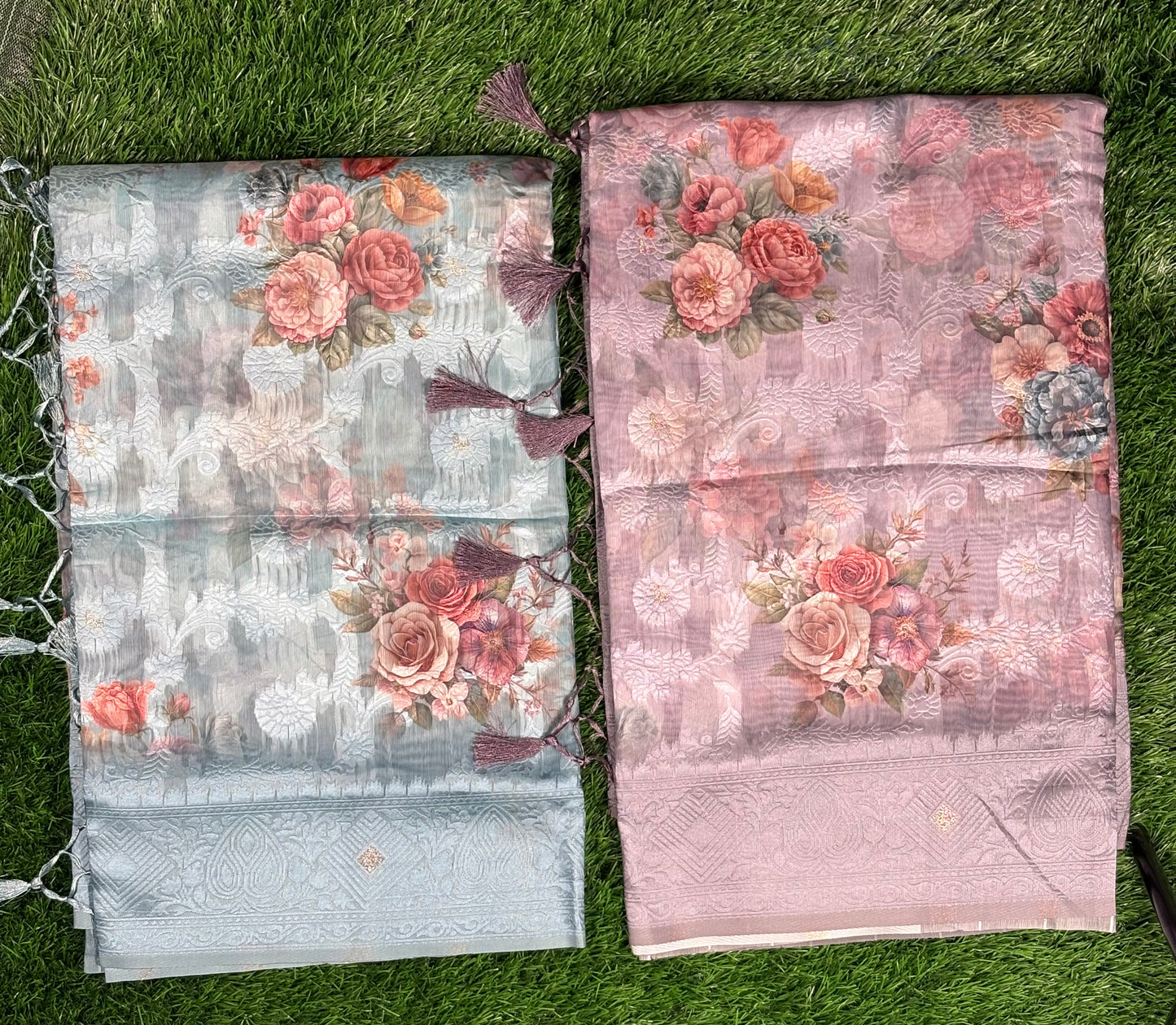 Digital floral print Tissue linen saree