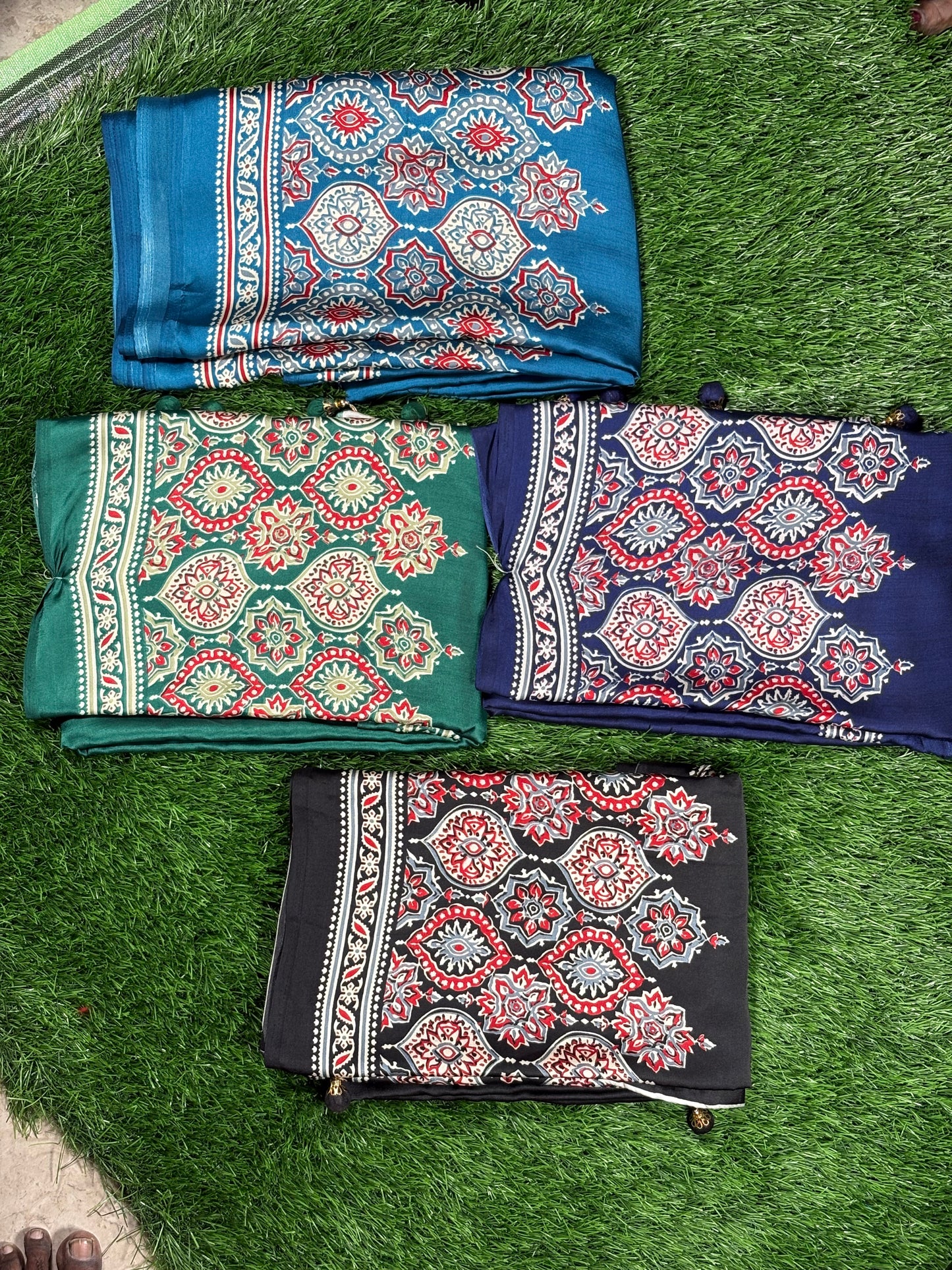 Luxurious Ajrak Silk Saree with Traditional Geometric Print