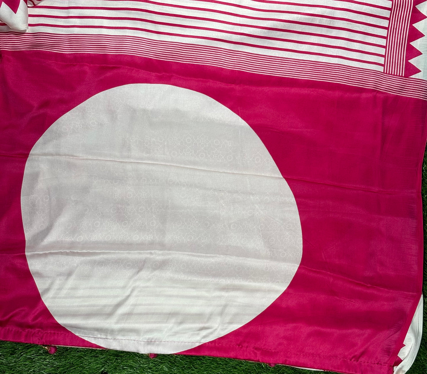 Magenta & White Geometric Print Ajrak Silk Saree with Temple Border