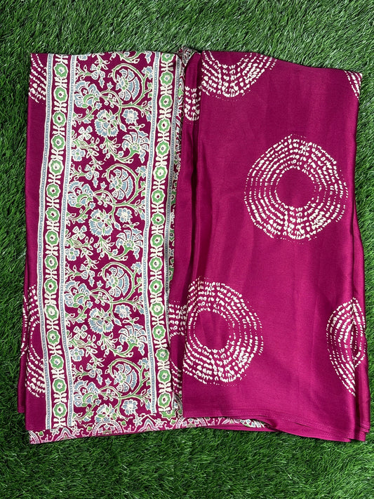 Deep Purple Ajrak Silk Saree with Abstract Circle Motifs & Floral Pallu