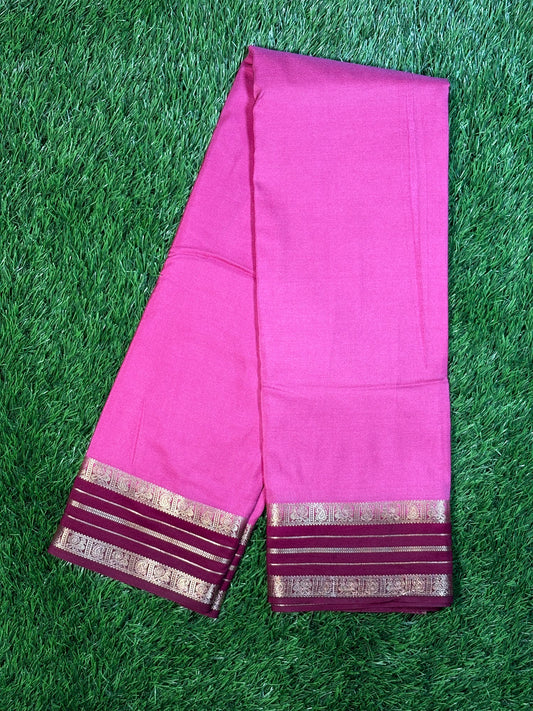 Semi Mysore Silk Saree in Magenta Pink & Wine | Rich Zari Pallu
