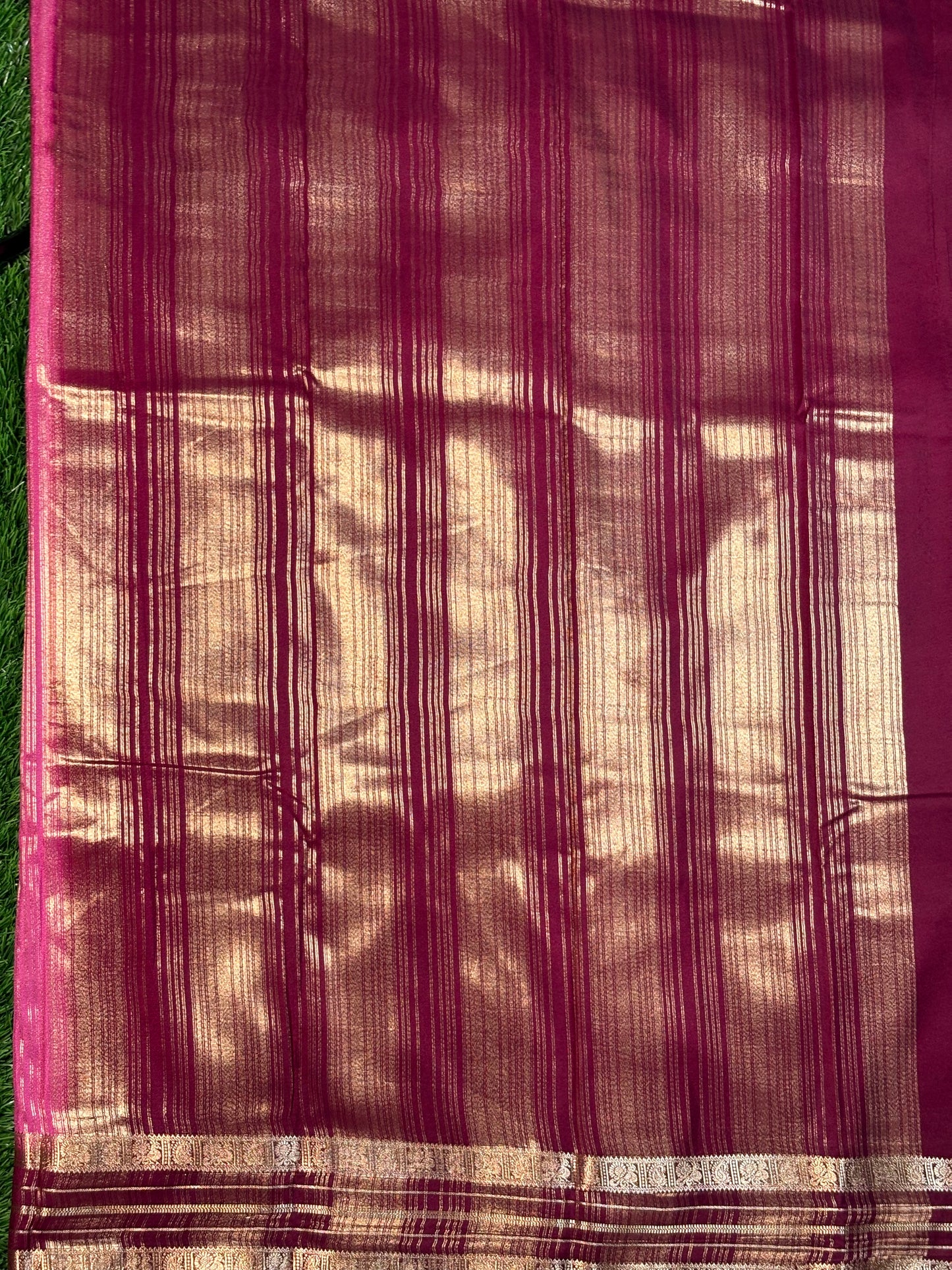Semi Mysore Silk Saree in Magenta Pink & Wine | Rich Zari Pallu