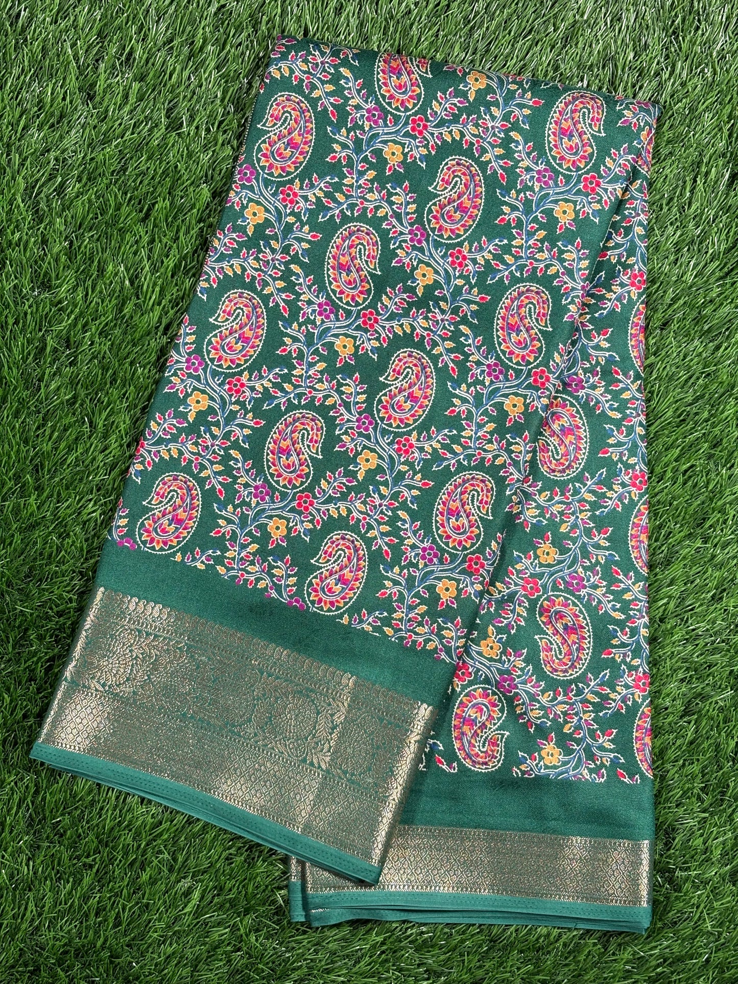 Designer Chiffon Saree with Intricate Floral Vine Print & Zari Border