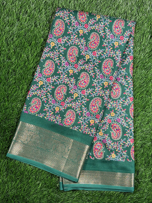Designer Chiffon Saree with Intricate Floral Vine Print & Zari Border