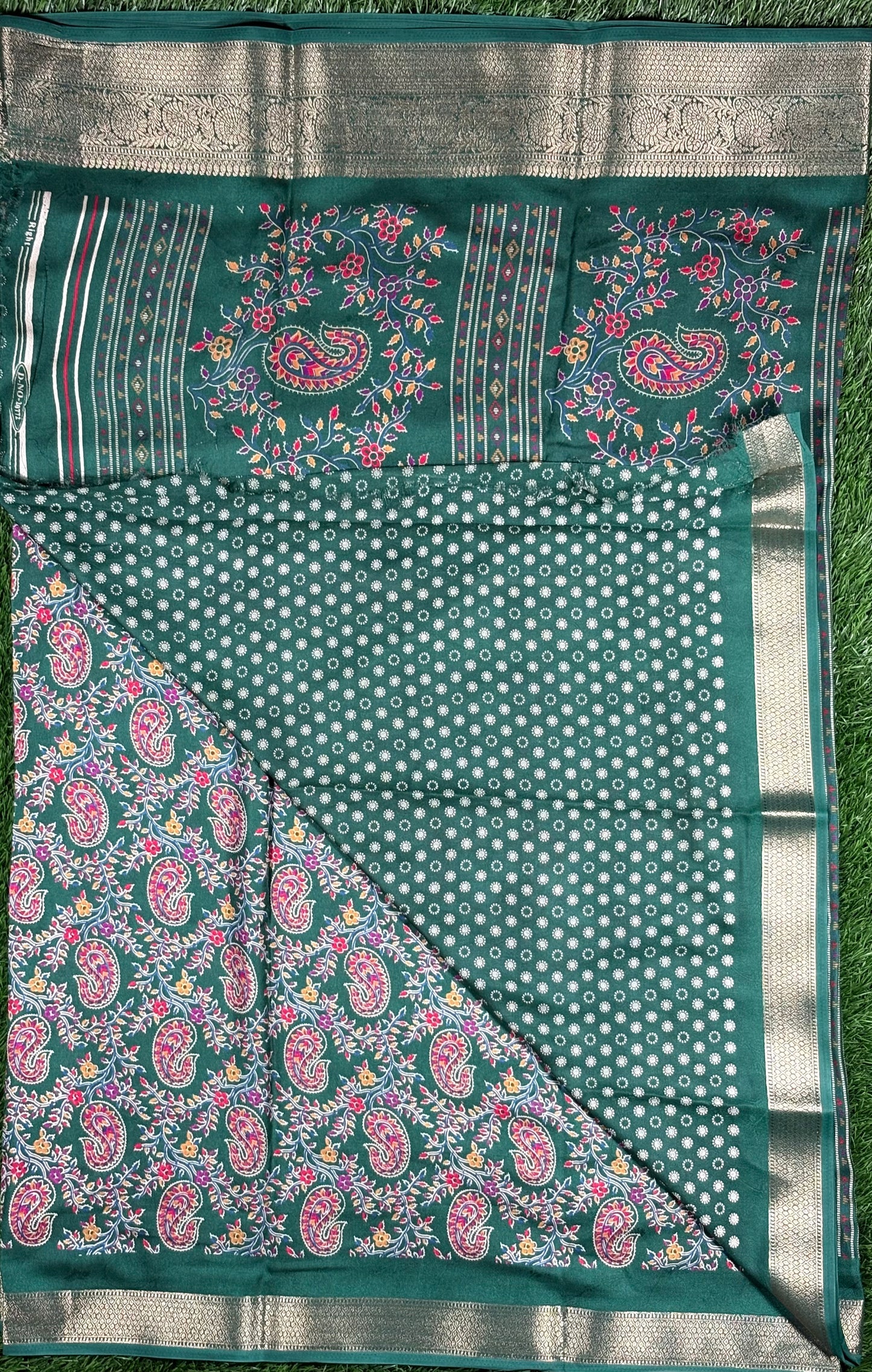 Designer Chiffon Saree with Intricate Floral Vine Print & Zari Border