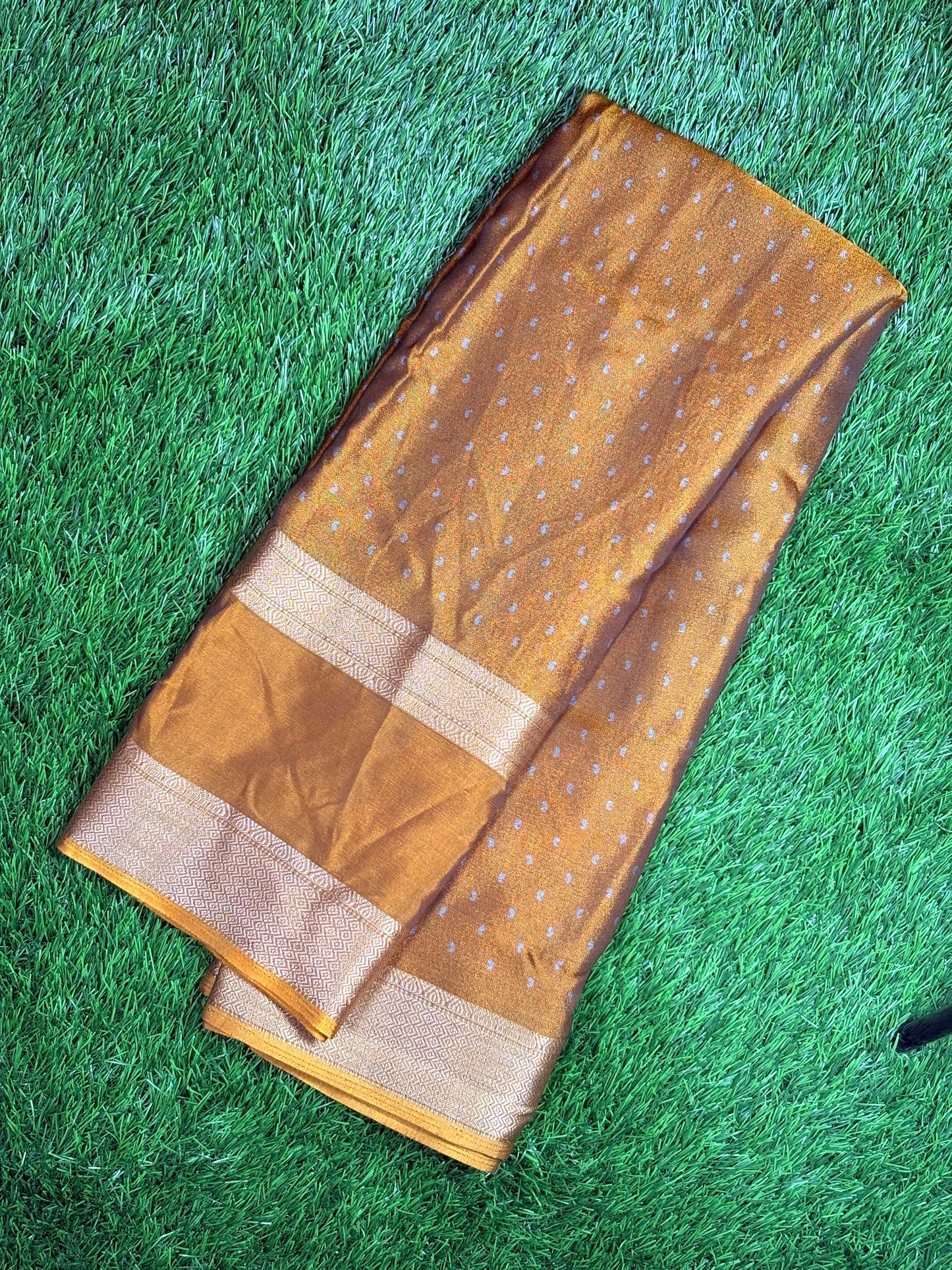 Flowy Chiffon Designer Saree with Antique Zari Border & Small Buttas