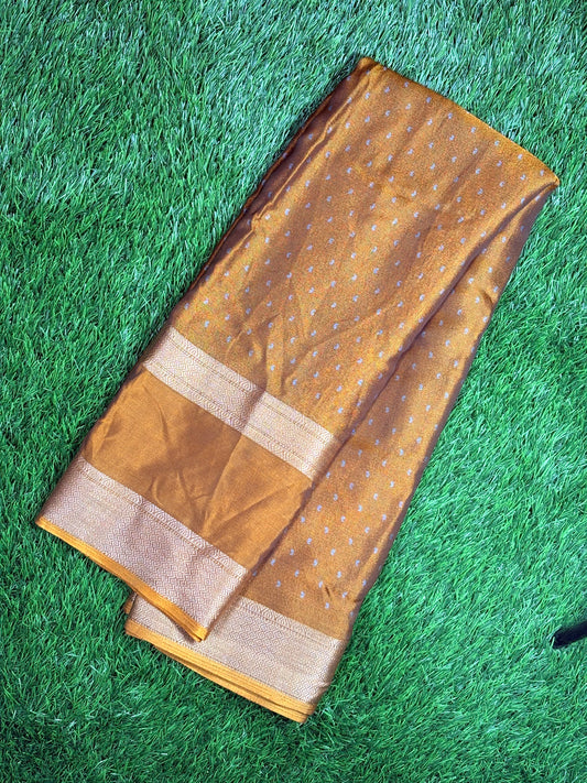 Flowy Chiffon Designer Saree with Antique Zari Border & Small Buttas