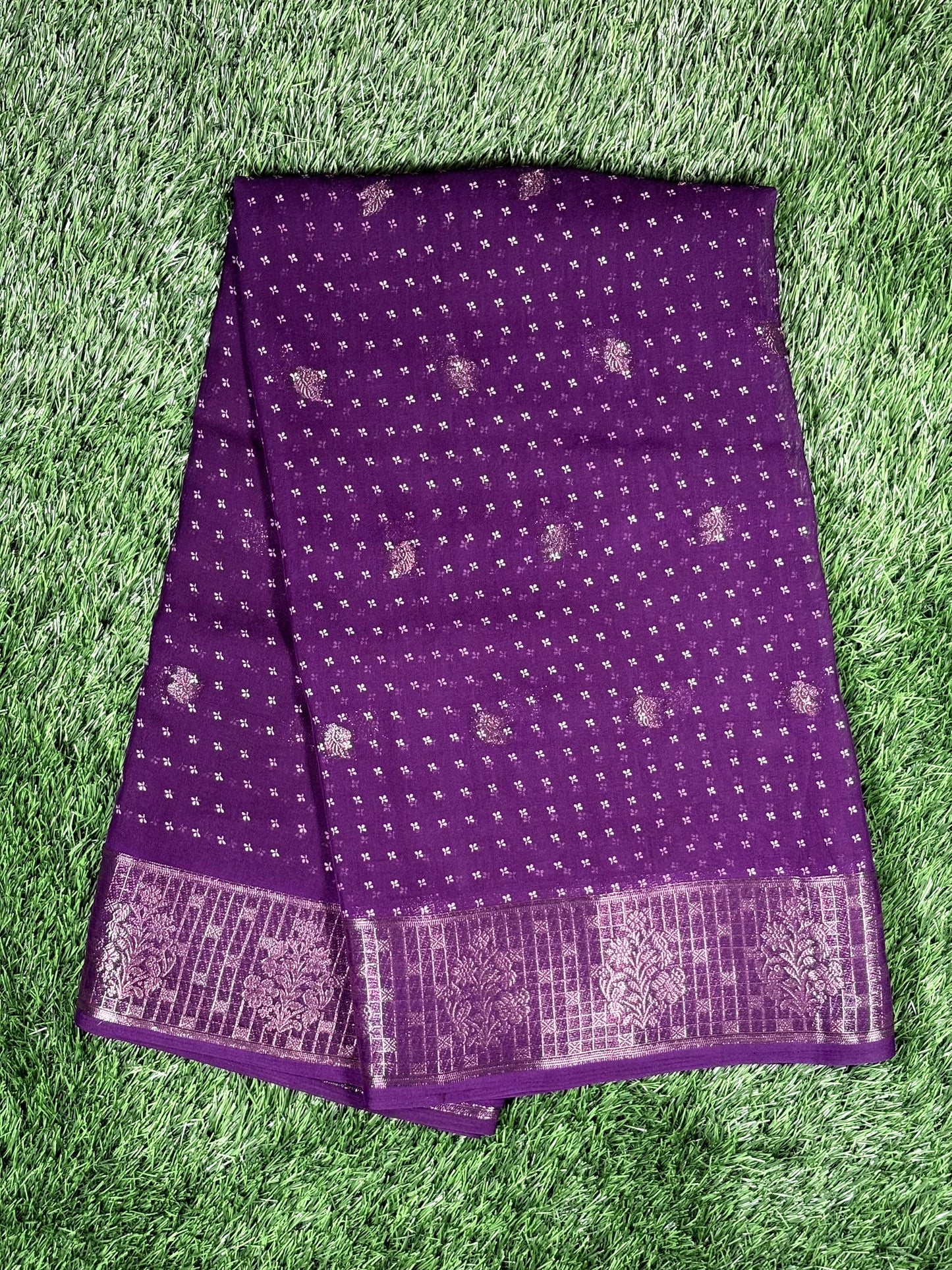 Fancy Georgette Designer Saree with Silver Zari Border & Ikat Pallu